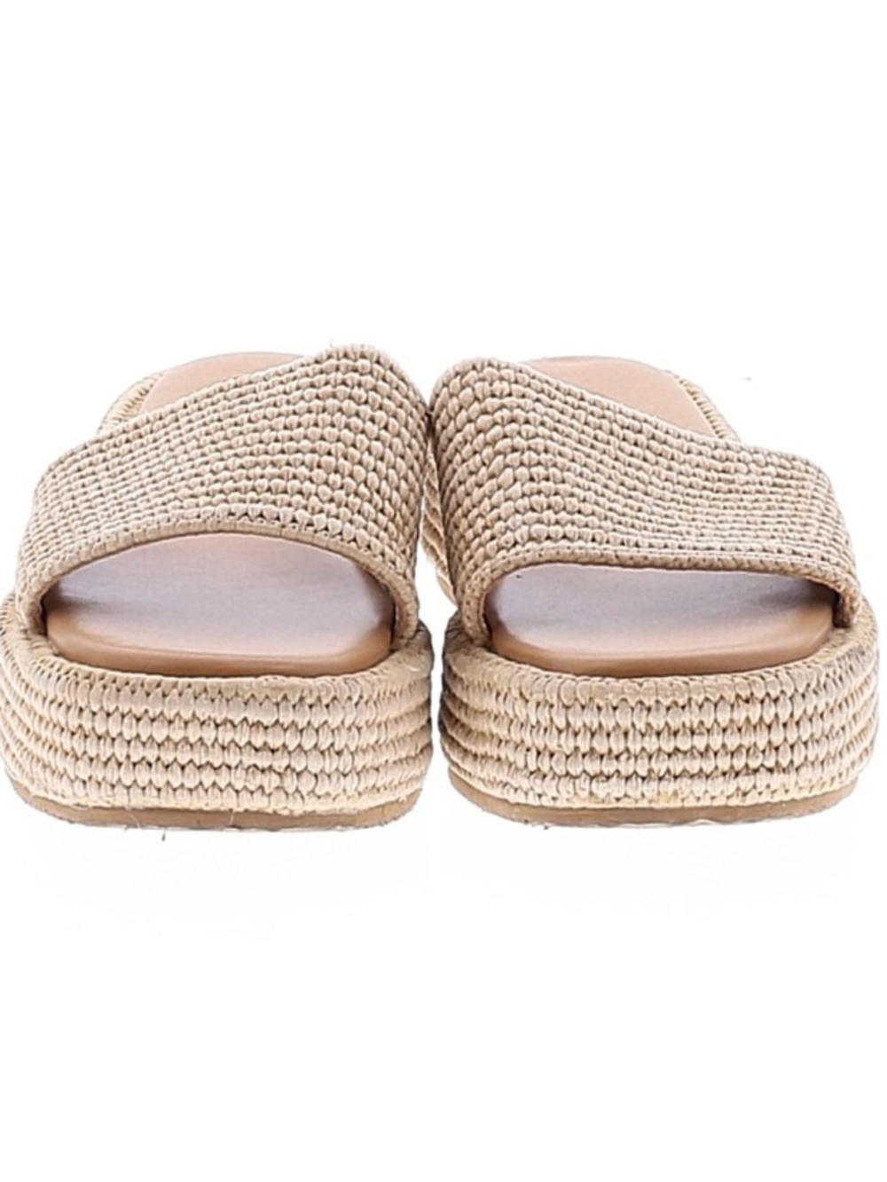 Woven Beige Platform Slide Sandals - Women's Casual Slip-On